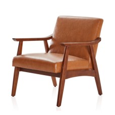 Leather Teak Armchair Brown