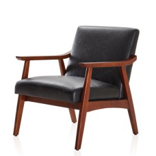 Leather Teak Armchair Black