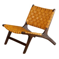 Teak Brown Leather Occasional Chair