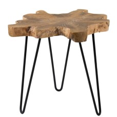 Teak Metal Round Accent End Table