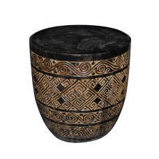 Carved Accent End Table Black Brown