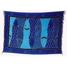 Batik Sarong Painted Blue Lined Fish