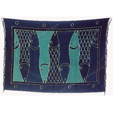 Batik Sarong Painted Green Lined Fish