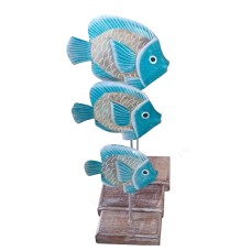 Wood Turquoise Fish On Set Of 3