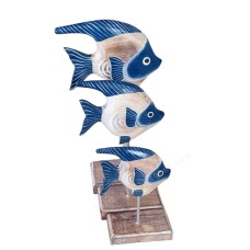 Wood Blue White Fish On Set Of 3