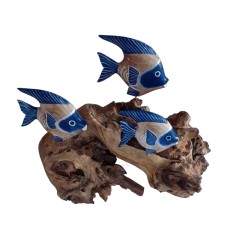 Wood 3 Fish Blue White Wash On Driftwood 