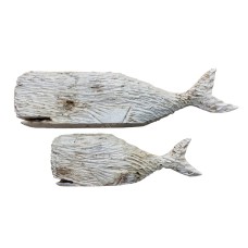 Wood Decorative Whales White Wash Set Of 2