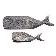 Wood Rustic Decorative Whales Set Of 2