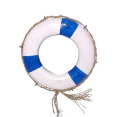 Wood Decorative Buoy White Blue 40 cm