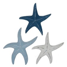 Wood Blue Grey White Starfish Set Of 3