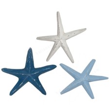 Wood Starfish Blue Grey White Set Of 3