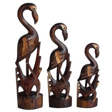 Wood Brown Flamingo Set Of 3