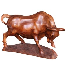 Wood Carved Buffalo Sculpture