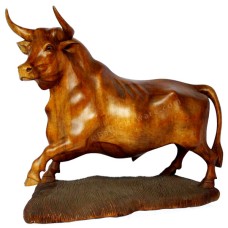 Buffalo Wooden Sculpture On Base