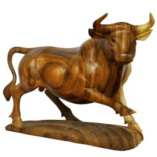 Natural Brown Wood Buffalo Statue