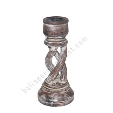 Wood Twisted Candle Holder White Wash 20 cm