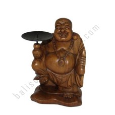 Wood Happy Buddha Candle Holder 20 cm