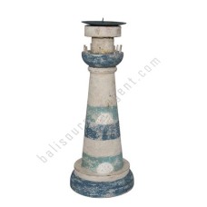 Wood Lighthouse Candle Blue Wash 30 cm