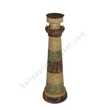 Wood Lighthouse Candle Antique Brown 30 cm