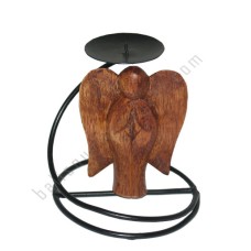 Wood Angel Candle Holder Brown 10 cm