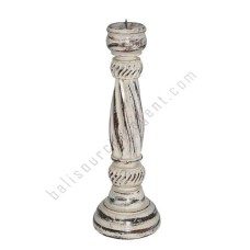 Wood Candle Holder Spiral White Wash 30 cm