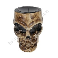 Wood Skull Candle Antique Brown 15 cm