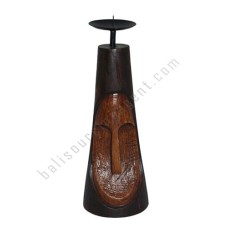 Wood Mask Candle Holder Black Brown 30 cm