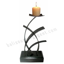 Iron Candle Stick Crossed Leaves 42 cm