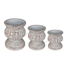 Wood Candle Holder Whitewash Set Of 3