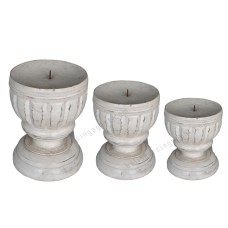 Wood White Wash Candle Holder Set Of 3