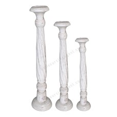 Wood Candle Stick Whitewash Set Of 3