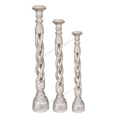 Wood Candle Stick White Washed Set Of 3