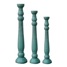 Wood Candle Holder Blue Set Of 3