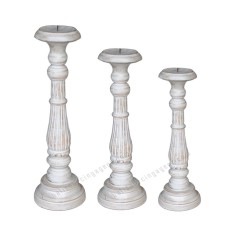 White Washed Wood Candle Holder Set Of 3