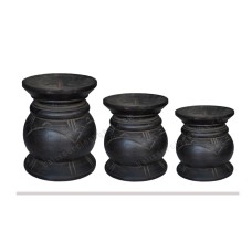 Wood Candle Holder Antique Black Set Of 3