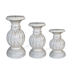 Wood Candle Holder White Washed Set Of 3