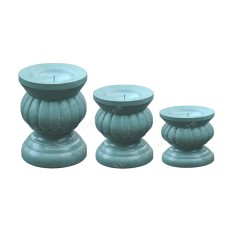 Wood Light Blue Candle Holder Set Of 3