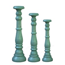 Wood Candle Holder Light Blue Set Of 3