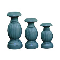 Wood Candle Holder Dark Blue Set Of 3