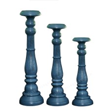 Wood Candle Stick Blue Set Of 3