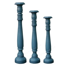 Wood Candle Stick Dark Blue Set Of 3