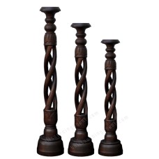 Wood Candle Holder Brown Set Of 3