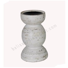 Wood Candle Holder Distressed White 20 cm