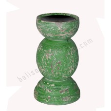 Wood Candle Holder Distressed Green 20 cm