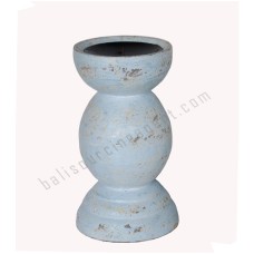 Wood Candle Stick Light Blue 20 cm