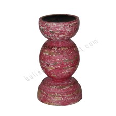 Wood Candle Holder Distressed Red 20 cm