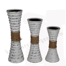 Wood Candle Holder Set of 3 Grey Wash