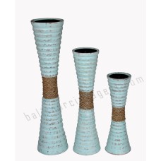 Wood Candle Holder Set of 3 Blue Wash