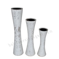 Wood Candle Holder Set of 3 White Wash