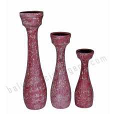 Wood Candle Holder Red Set of 3